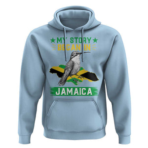 My Story Began In Jamaica Hoodie Hummingbird Jamaican Flag TS11 Light Blue Print Your Wear