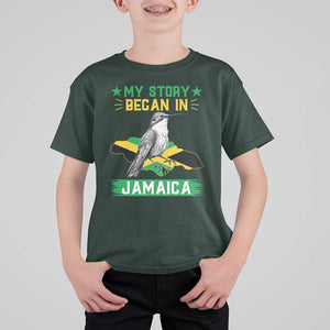 My Story Began In Jamaica T Shirt For Kid Hummingbird Jamaican Flag TS11 Dark Forest Green Print Your Wear