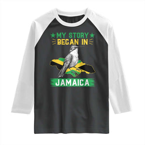 My Story Began In Jamaica Raglan Shirt Hummingbird Jamaican Flag TS11 Black White Print Your Wear