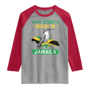 My Story Began In Jamaica Raglan Shirt Hummingbird Jamaican Flag TS11 Sport Gray Red Print Your Wear