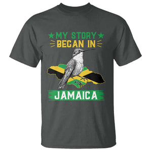 My Story Began In Jamaica T Shirt Hummingbird Jamaican Flag TS11 Dark Heather Print Your Wear