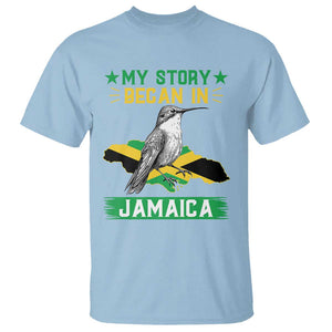 My Story Began In Jamaica T Shirt Hummingbird Jamaican Flag TS11 Light Blue Print Your Wear