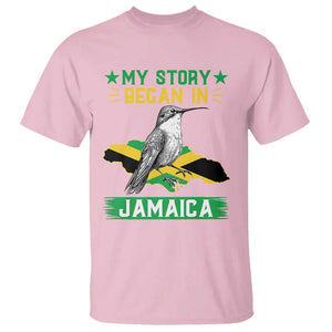 My Story Began In Jamaica T Shirt Hummingbird Jamaican Flag TS11 Light Pink Print Your Wear