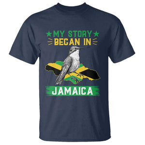 My Story Began In Jamaica T Shirt Hummingbird Jamaican Flag TS11 Navy Print Your Wear