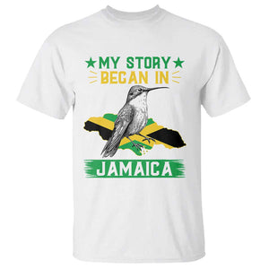 My Story Began In Jamaica T Shirt Hummingbird Jamaican Flag TS11 White Print Your Wear