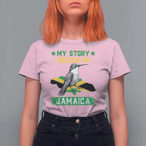 My Story Began In Jamaica T Shirt For Women Hummingbird Jamaican Flag TS11 Light Pink Print Your Wear