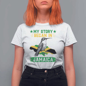 My Story Began In Jamaica T Shirt For Women Hummingbird Jamaican Flag TS11 White Print Your Wear