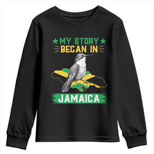 My Story Began In Jamaica Youth Sweatshirt Hummingbird Jamaican Flag TS11 Black Print Your Wear