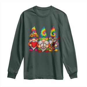 Three Hippie Gnomes Peace Retro Tie Dye Flower Long Sleeve Shirt TS11 Dark Forest Green Print Your Wear