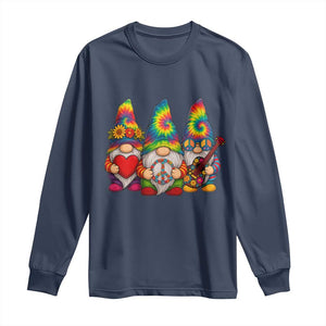 Three Hippie Gnomes Peace Retro Tie Dye Flower Long Sleeve Shirt TS11 Navy Print Your Wear