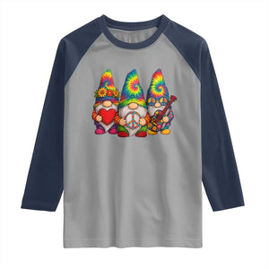 Three Hippie Gnomes Peace Retro Tie Dye Flower Raglan Shirt TS11 Sport Gray Navy Print Your Wear