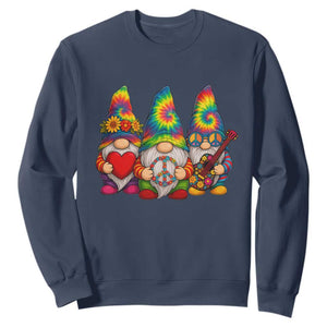 Three Hippie Gnomes Peace Retro Tie Dye Flower Sweatshirt TS11 Navy Print Your Wear