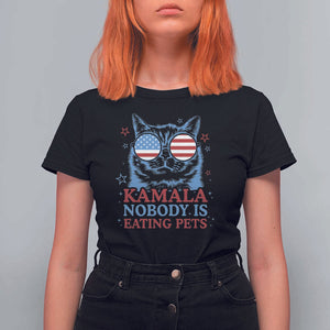 Harris Supporter T Shirt For Women Kamala Nobody Is Eating Pets American Flag Cat TS11 Black Print Your Wear