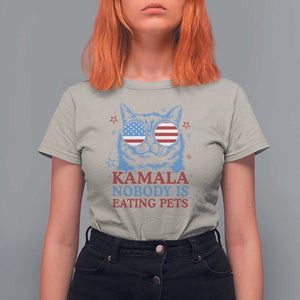 Harris Supporter T Shirt For Women Kamala Nobody Is Eating Pets American Flag Cat TS11 Sand Print Your Wear