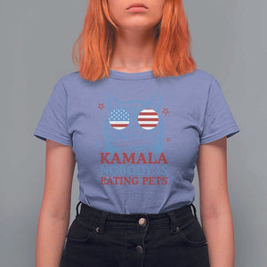 Harris Supporter T Shirt For Women Kamala Nobody Is Eating Pets American Flag Cat TS11 Violet Print Your Wear