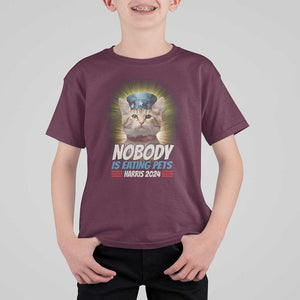 Harris 2024 T Shirt For Kid Nobody Is Eating Pets American Flag Cat Hat TS11 Maroon Print Your Wear