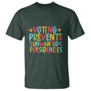Voting Prevents Unwanted Presidencies T Shirt Colorful US Presidential Election Political 2024 Star TS11 Dark Forest Green Print Your Wear