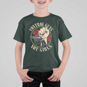 Harris Walz Feminist T Shirt For Kid Control Guns Not Girls Women's Rights Roses Hand Fist TS11 Dark Forest Green Print Your Wear