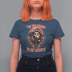 Halloween Christmas T Shirt For Women Tis The Season To Be Creepy Ghost Horror Xmas TS11 Navy Print Your Wear
