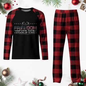 Freedom Never Dies Charlie Kirk Plaid Pajama Set Vintage American Flag TS11 Buffalo Plaid Print Your Wear