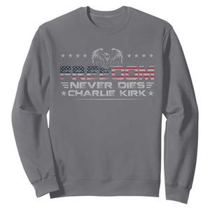 Freedom Never Dies Charlie Kirk Sweatshirt Vintage American Flag TS11 Charcoal Print Your Wear