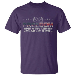Freedom Never Dies Charlie Kirk T Shirt Vintage American Flag TS11 Purple Print Your Wear