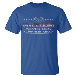 Freedom Never Dies Charlie Kirk T Shirt Vintage American Flag TS11 Royal Blue Print Your Wear