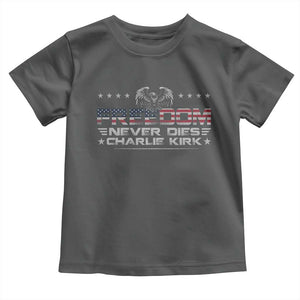 Freedom Never Dies Charlie Kirk Toddler T Shirt Vintage American Flag TS11 Dark Heather Print Your Wear