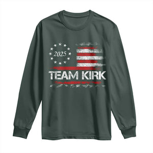 Team Kirk 2025 Long Sleeve Shirt Charlie Kirk Freedom Vintage American Flag TS11 Dark Forest Green Print Your Wear