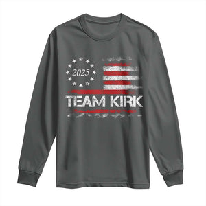 Team Kirk 2025 Long Sleeve Shirt Charlie Kirk Freedom Vintage American Flag TS11 Dark Heather Print Your Wear
