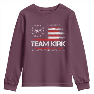 Team Kirk 2025 Youth Sweatshirt Charlie Kirk Freedom Vintage American Flag TS11 Maroon Print Your Wear