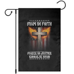 Firm In Faith Fierce In Justice Charlie Kirk Garden Flag Christian Cross American Flag TS11 Black Print Your Wear