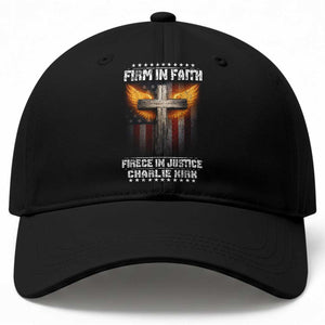 Firm In Faith Fierce In Justice Charlie Kirk Baseball Cap Christian Cross American Flag TS11 Print Your Wear