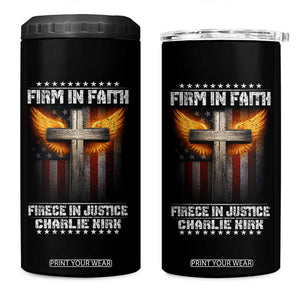 Firm In Faith Fierce In Justice Charlie Kirk 4 in 1 Can Cooler Tumbler Christian Cross American Flag TS11 One Size: 16 oz Black Print Your Wear