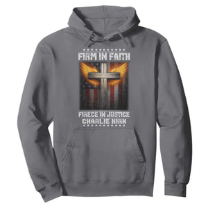 Firm In Faith Fierce In Justice Charlie Kirk Hoodie Christian Cross American Flag TS11 Charcoal Print Your Wear