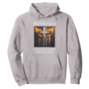 Firm In Faith Fierce In Justice Charlie Kirk Hoodie Christian Cross American Flag TS11 Ice Gray Print Your Wear