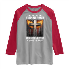 Firm In Faith Fierce In Justice Charlie Kirk Raglan Shirt Christian Cross American Flag TS11 Sport Gray Red Print Your Wear