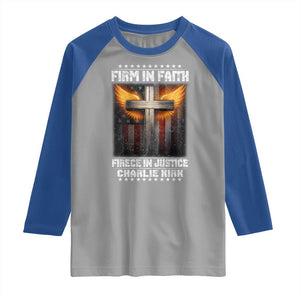 Firm In Faith Fierce In Justice Charlie Kirk Raglan Shirt Christian Cross American Flag TS11 Sport Gray Royal Print Your Wear
