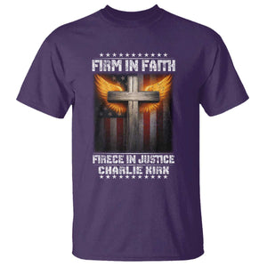 Firm In Faith Fierce In Justice Charlie Kirk T Shirt Christian Cross American Flag TS11 Purple Print Your Wear