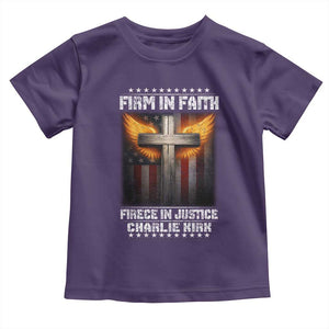 Firm In Faith Fierce In Justice Charlie Kirk Toddler T Shirt Christian Cross American Flag TS11 Purple Print Your Wear