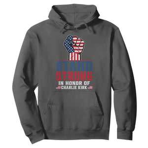 Stand Strong In Honor Of Charlie Kirk Hoodie Handfist American Flag TS11 Dark Heather Print Your Wear