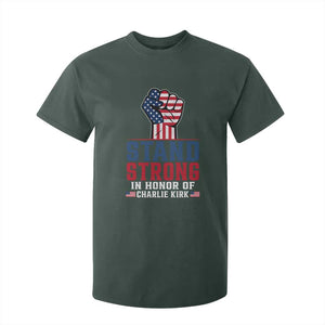 Stand Strong In Honor Of Charlie Kirk T Shirt For Kid Handfist American Flag TS11 Dark Forest Green Print Your Wear
