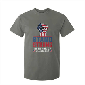 Stand Strong In Honor Of Charlie Kirk T Shirt For Kid Handfist American Flag TS11 Military Green Print Your Wear