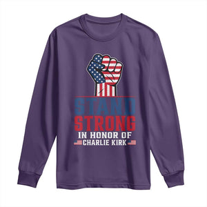 Stand Strong In Honor Of Charlie Kirk Long Sleeve Shirt Handfist American Flag TS11 Purple Print Your Wear