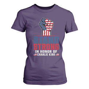 Stand Strong In Honor Of Charlie Kirk T Shirt For Women Handfist American Flag TS11 Purple Print Your Wear
