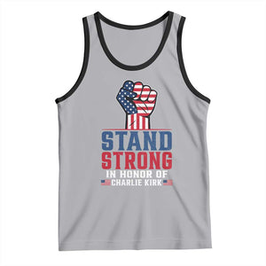 Stand Strong In Honor Of Charlie Kirk Tank Top Handfist American Flag TS11 Athletic Heather Black Print Your Wear