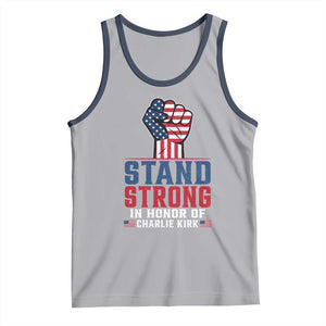 Stand Strong In Honor Of Charlie Kirk Tank Top Handfist American Flag TS11 Athletic Heather Navy Print Your Wear