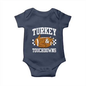 Funny Turkey And Touchdowns Baby Onesie Thanksgiving American Football TS11 Navy Print Your Wear