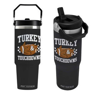 Funny Turkey And Touchdowns Flip Straw Tumbler Thanksgiving American Football - Print Your Wear