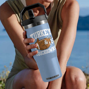 Funny Turkey And Touchdowns Flip Straw Tumbler Thanksgiving American Football - Print Your Wear